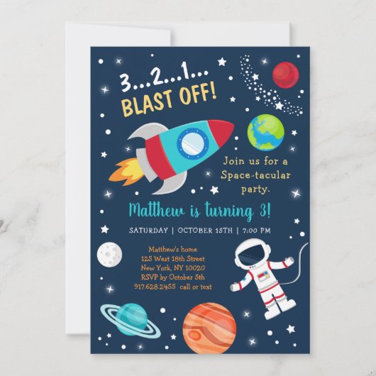 Space Astronaut Blast of Birthday Kaart (Voorkant)