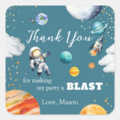Space Astronaut Blast Thank You Party Sticker (Voorkant)