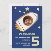 Space Astronaut Boy Cute Photo Birthday Party Kaart (Voorkant)