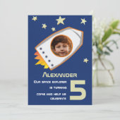 Space Astronaut Boy Cute Photo Birthday Party Kaart (Staand voorkant)