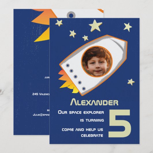 Space Astronaut Boy Cute Photo Birthday Party Kaart (Voorkant / Achterkant)