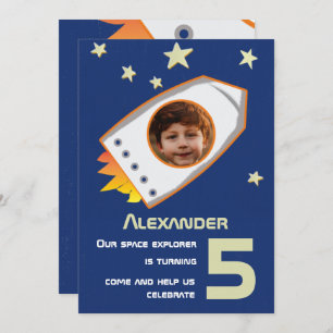 Space Astronaut Boy Cute Photo Birthday Party Kaart