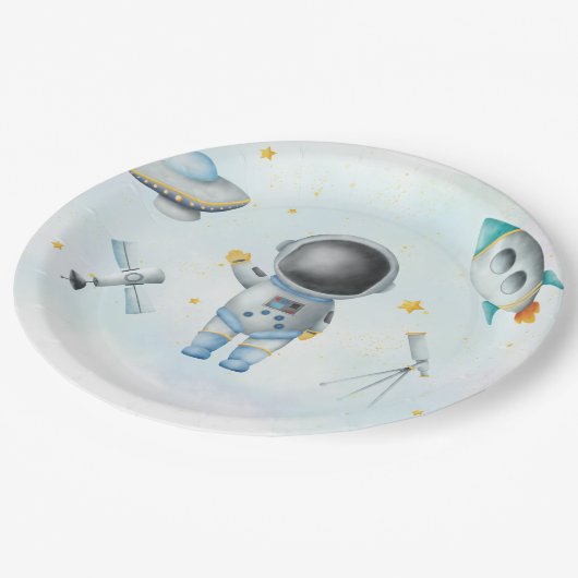 Space Astronaut Boy-raketten met sterren Baby show Papieren Bordje (Gekanteld)
