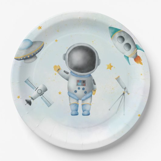 Space Astronaut Boy-raketten met sterren Baby show Papieren Bordje (Voorkant)