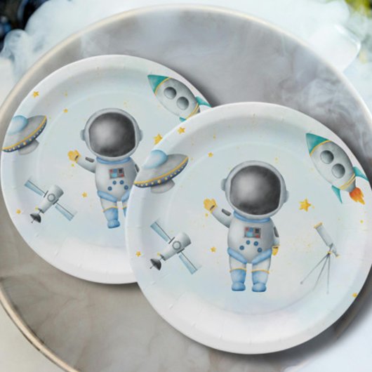 Space Astronaut Boy-raketten met sterren Baby show Papieren Bordje