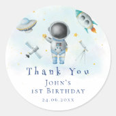Space Astronaut Boy raketten onder sterren 1st Bir Ronde Sticker (Voorkant)