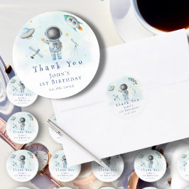Space Astronaut Boy raketten onder sterren 1st Bir Ronde Sticker