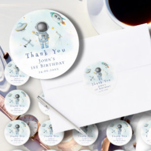 Space Astronaut Boy raketten onder sterren 1st Bir Ronde Sticker