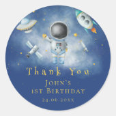 Space Astronaut Boy raketten onder sterren 1st Bir Ronde Sticker (Voorkant)