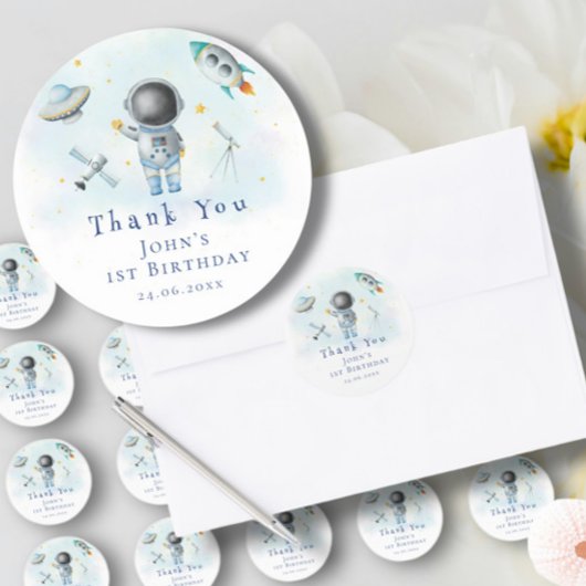 Space Astronaut Boy raketten ufthday sterren Ronde Sticker