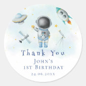 Space Astronaut Boy raketten ufthday sterren Ronde Sticker (Voorkant)