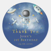 Space Astronaut Boy-raketten ufus sterren Birthday Ronde Sticker (Voorkant)