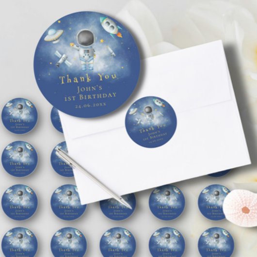 Space Astronaut Boy-raketten ufus sterren Birthday Ronde Sticker