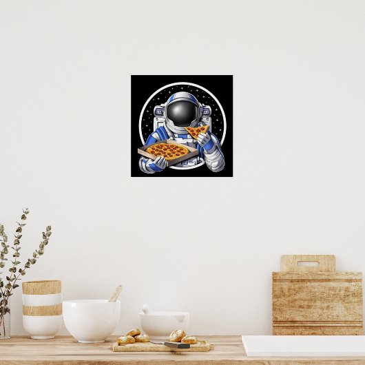 Space Astronaut Eating Pizza Poster (Keuken)