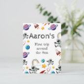 Space Astronaut eerste verjaardagsfeest uitnodigin Briefkaart (Staand voorkant)