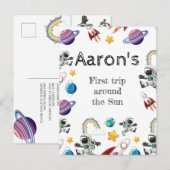 Space Astronaut eerste verjaardagsfeest uitnodigin Briefkaart (Voorkant / Achterkant)