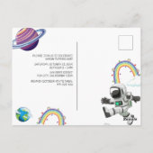 Space Astronaut eerste verjaardagsfeest uitnodigin Briefkaart (Achterkant)