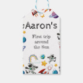 Space Astronaut eerste verjaardagsfeest uitnodigin Cadeaulabel (Voorkant)