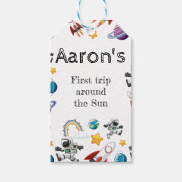 Space Astronaut eerste verjaardagsfeest uitnodigin Cadeaulabel