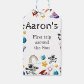 Space Astronaut eerste verjaardagsfeest uitnodigin Cadeaulabel (Achterkant)