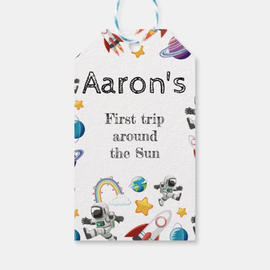 Space Astronaut eerste verjaardagsfeest uitnodigin Cadeaulabel (Achterkant)