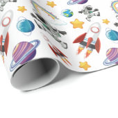 Space Astronaut eerste verjaardagsfeest uitnodigin Cadeaupapier (Rol Hoek)