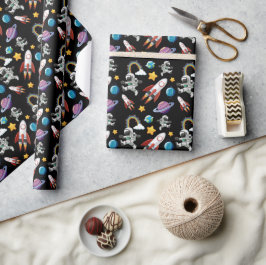 Space Astronaut eerste verjaardagsfeest uitnodigin Cadeaupapier