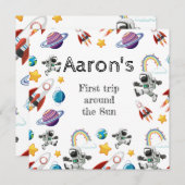 Space Astronaut eerste verjaardagsfeest uitnodigin Feestdagenkaart (Voorkant / Achterkant)
