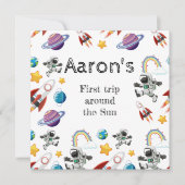 Space Astronaut eerste verjaardagsfeest uitnodigin Feestdagenkaart (Voorkant)