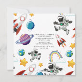 Space Astronaut eerste verjaardagsfeest uitnodigin Feestdagenkaart (Achterkant)