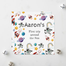 Space Astronaut eerste verjaardagsfeest uitnodigin Feestdagenkaart