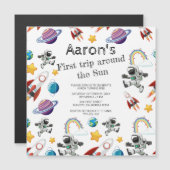 Space Astronaut eerste verjaardagsfeest uitnodigin Magnetische Uitnodiging (Voorkant / Achterkant)