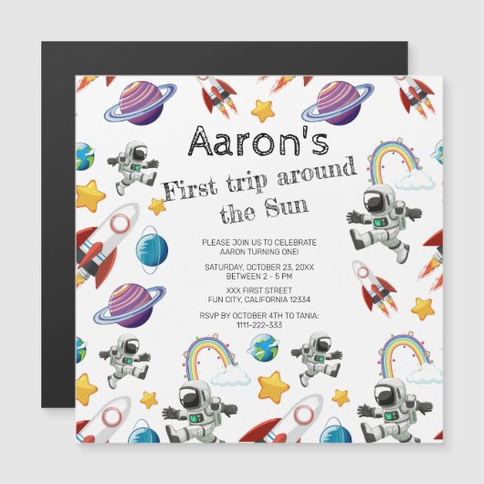 Space Astronaut eerste verjaardagsfeest uitnodigin Magnetische Uitnodiging (Voorkant / Achterkant)