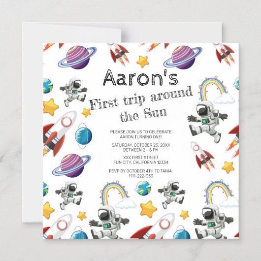 Space Astronaut eerste verjaardagsfeest uitnodigin Magnetische Uitnodiging (Voorkant)