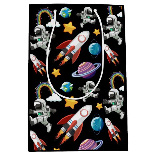 Space Astronaut eerste verjaardagsfeest uitnodigin Medium Cadeauzakje (Voorkant)