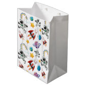 Space Astronaut eerste verjaardagsfeest uitnodigin Medium Cadeauzakje (Voorkant Gekanteld)