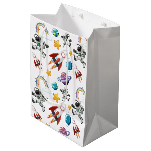 Space Astronaut eerste verjaardagsfeest uitnodigin Medium Cadeauzakje (Voorkant Gekanteld)