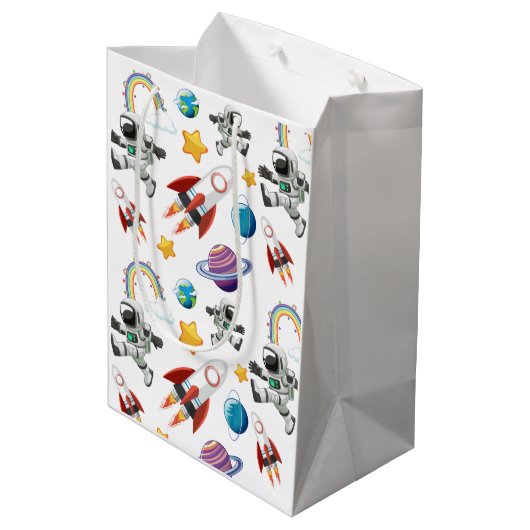 Space Astronaut eerste verjaardagsfeest uitnodigin Medium Cadeauzakje (Achterkant Gekanteld)