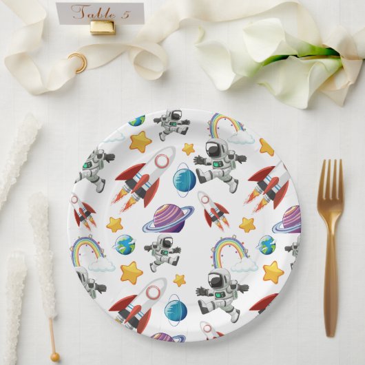 Space Astronaut eerste verjaardagsfeest uitnodigin Papieren Bordje (Huwelijk)