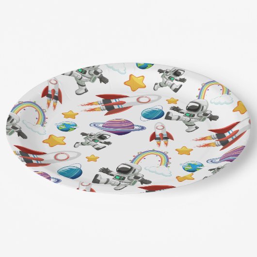 Space Astronaut eerste verjaardagsfeest uitnodigin Papieren Bordje (Gekanteld)
