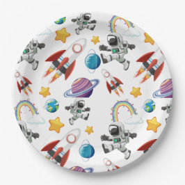 Space Astronaut eerste verjaardagsfeest uitnodigin Papieren Bordje