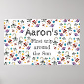 Space Astronaut eerste verjaardagsfeest uitnodigin Poster (Voorkant)