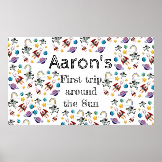 Space Astronaut eerste verjaardagsfeest uitnodigin Poster (Voorkant)