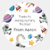 Space Astronaut eerste verjaardagsfeest uitnodigin Ronde Sticker (Voorkant)