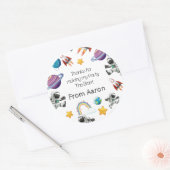 Space Astronaut eerste verjaardagsfeest uitnodigin Ronde Sticker (Envelop)