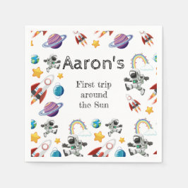 Space Astronaut eerste verjaardagsfeest uitnodigin Servet