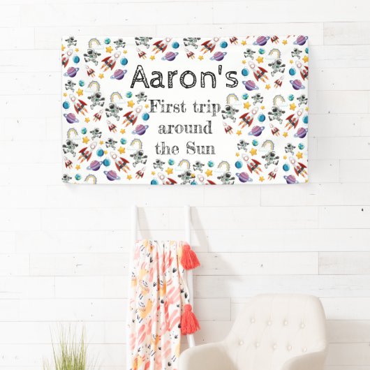 Space Astronaut eerste verjaardagsfeest uitnodigin Spandoek (Insitu)