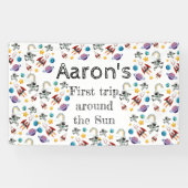 Space Astronaut eerste verjaardagsfeest uitnodigin Spandoek (Horizontaal)