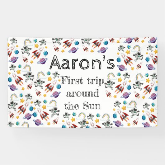 Space Astronaut eerste verjaardagsfeest uitnodigin Spandoek (Horizontaal)