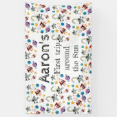 Space Astronaut eerste verjaardagsfeest uitnodigin Spandoek (Verticaal)